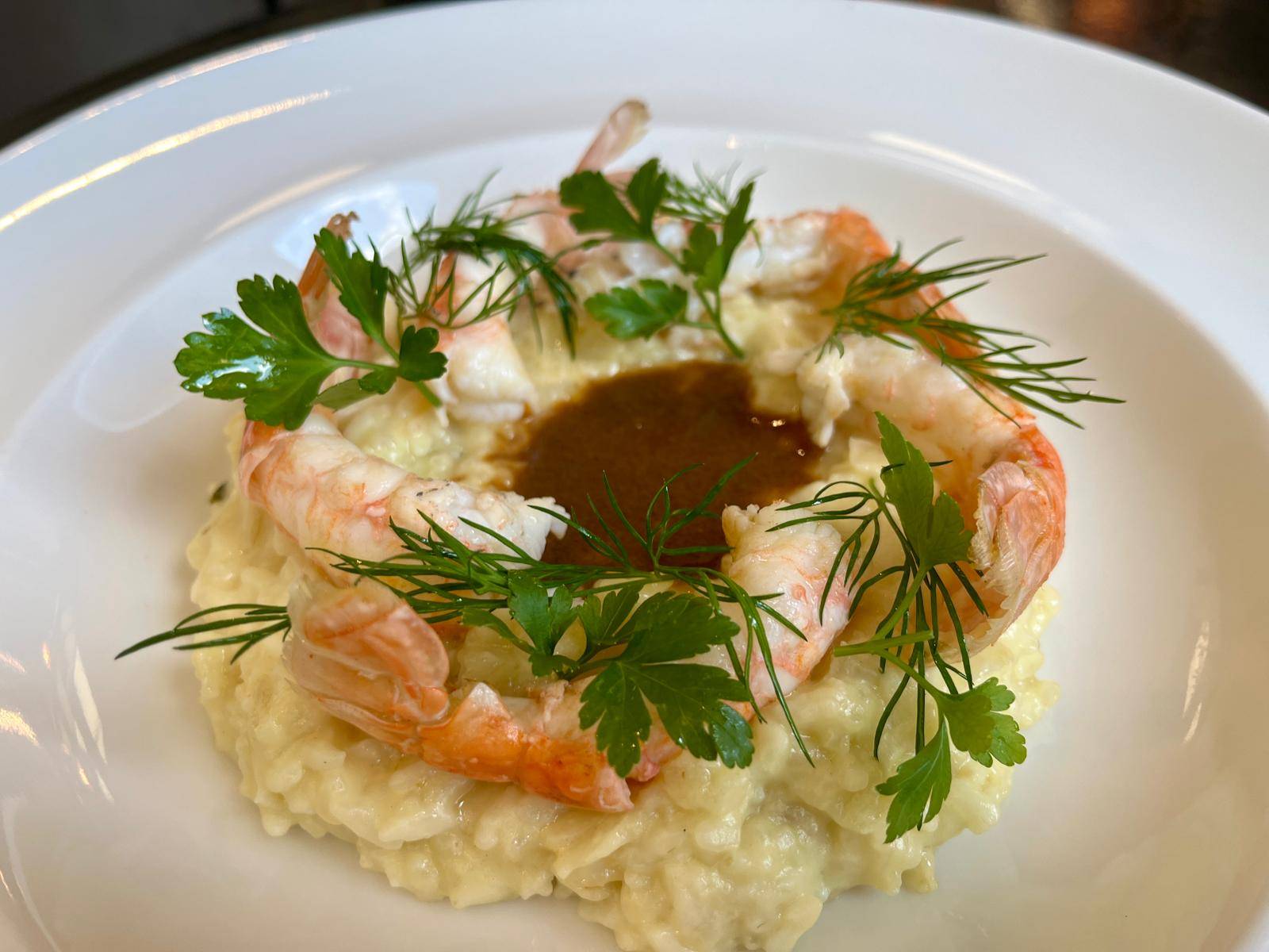 Risottto aux langoustines, bisque aux crustacés