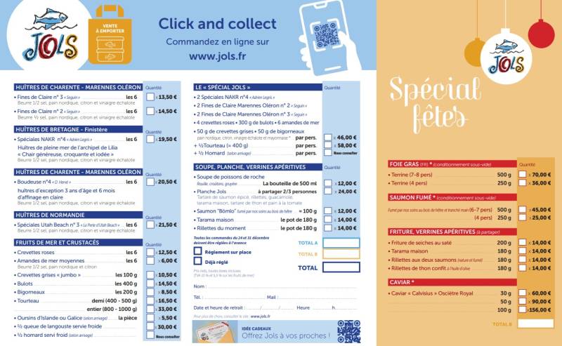 Carte & Tarifs Click and Collect: fêtes de fin d'année chez Jols
